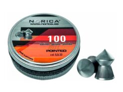Lata de 100 balines NORICA Pointed 5.5mm (.22) de plomo 100 x lata punta de cacería, lisos, extra-pesados.